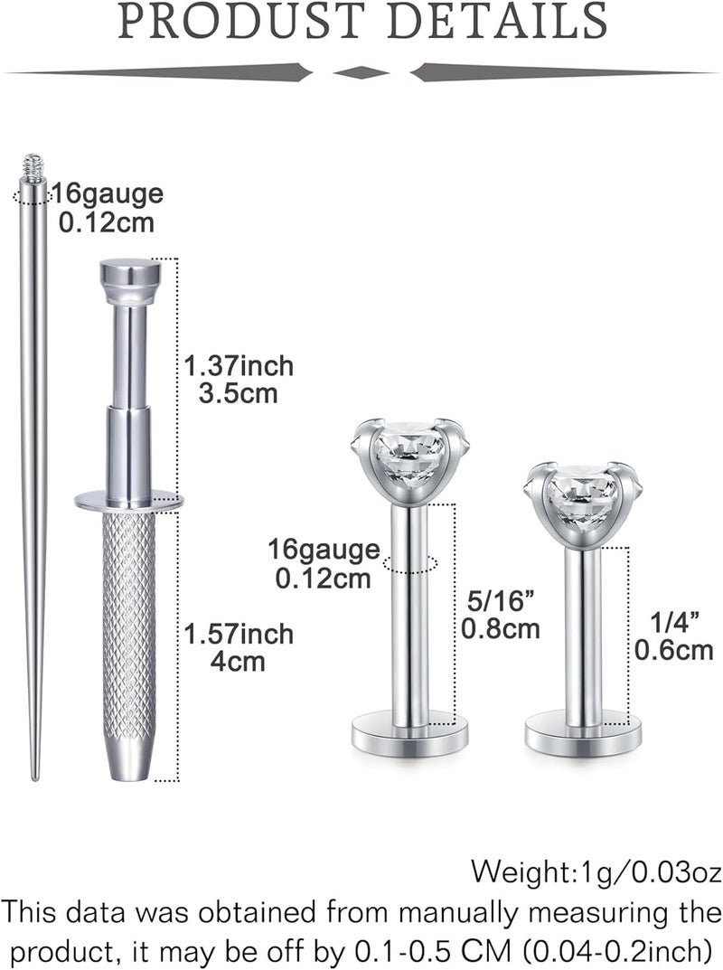 QWALIT Titanium Flat Back Helix Cartilage Earring Horseshoe Nose Ring Piercing Taper Threadless Jewelry Changing Tool Internal Threaded Piercing Taper Insertion Threader Tool Labret Jewelry Lip Studs - Image 1